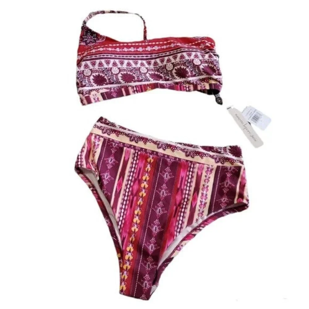 Nanette Lepore Aster Asymmetrical Bikini Swimsuit Set high waist size 4 NWT
